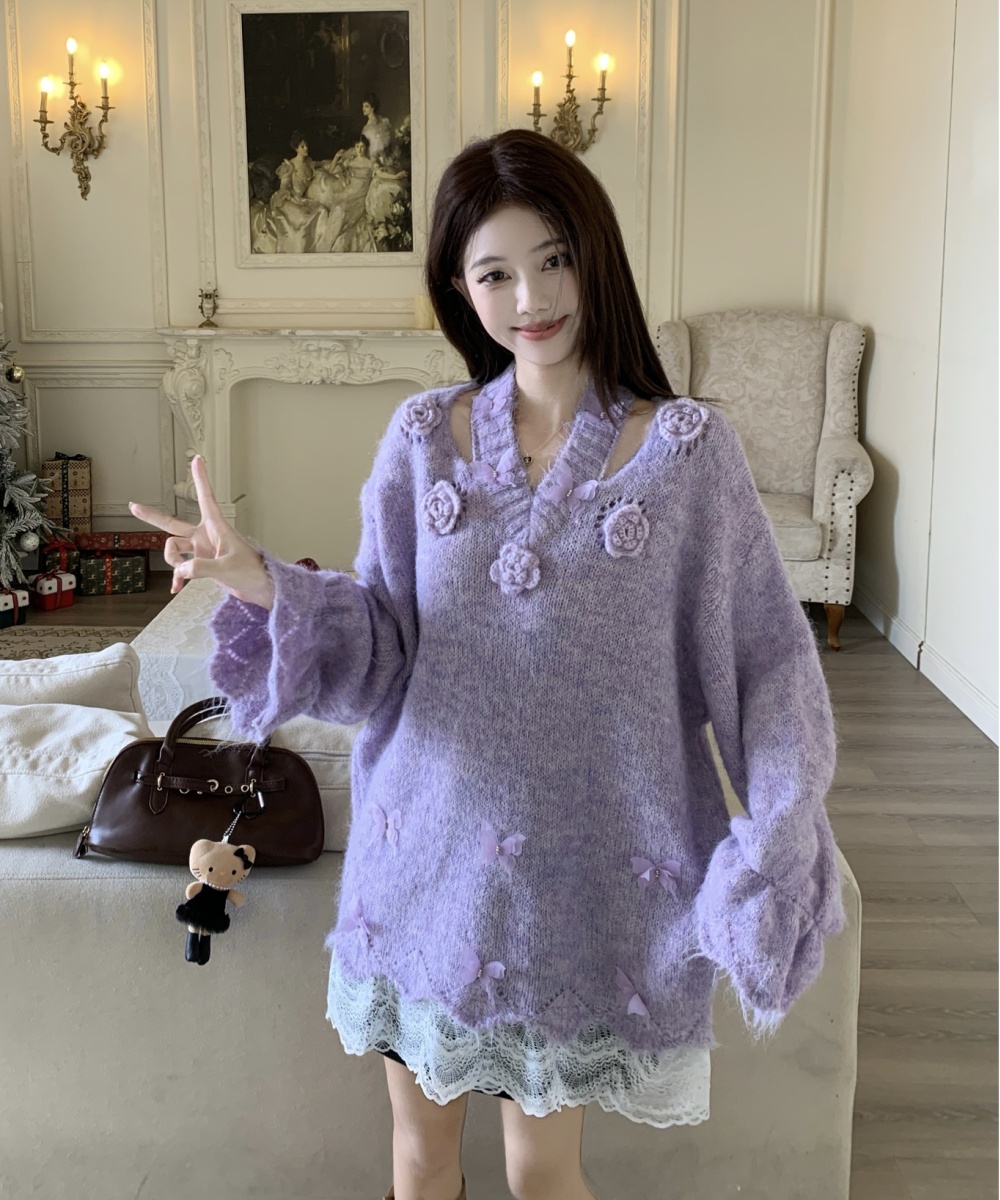 Large yard lazy sweater mohair tops for women