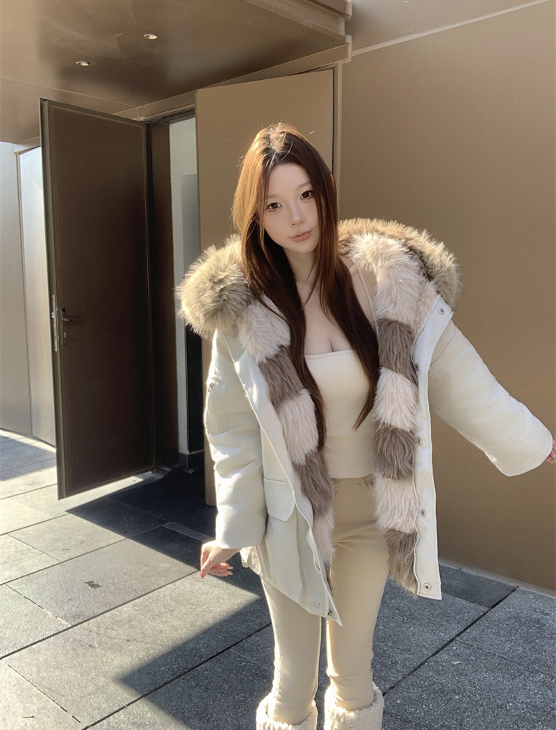 Slim autumn and winter parka fur collar removable coat