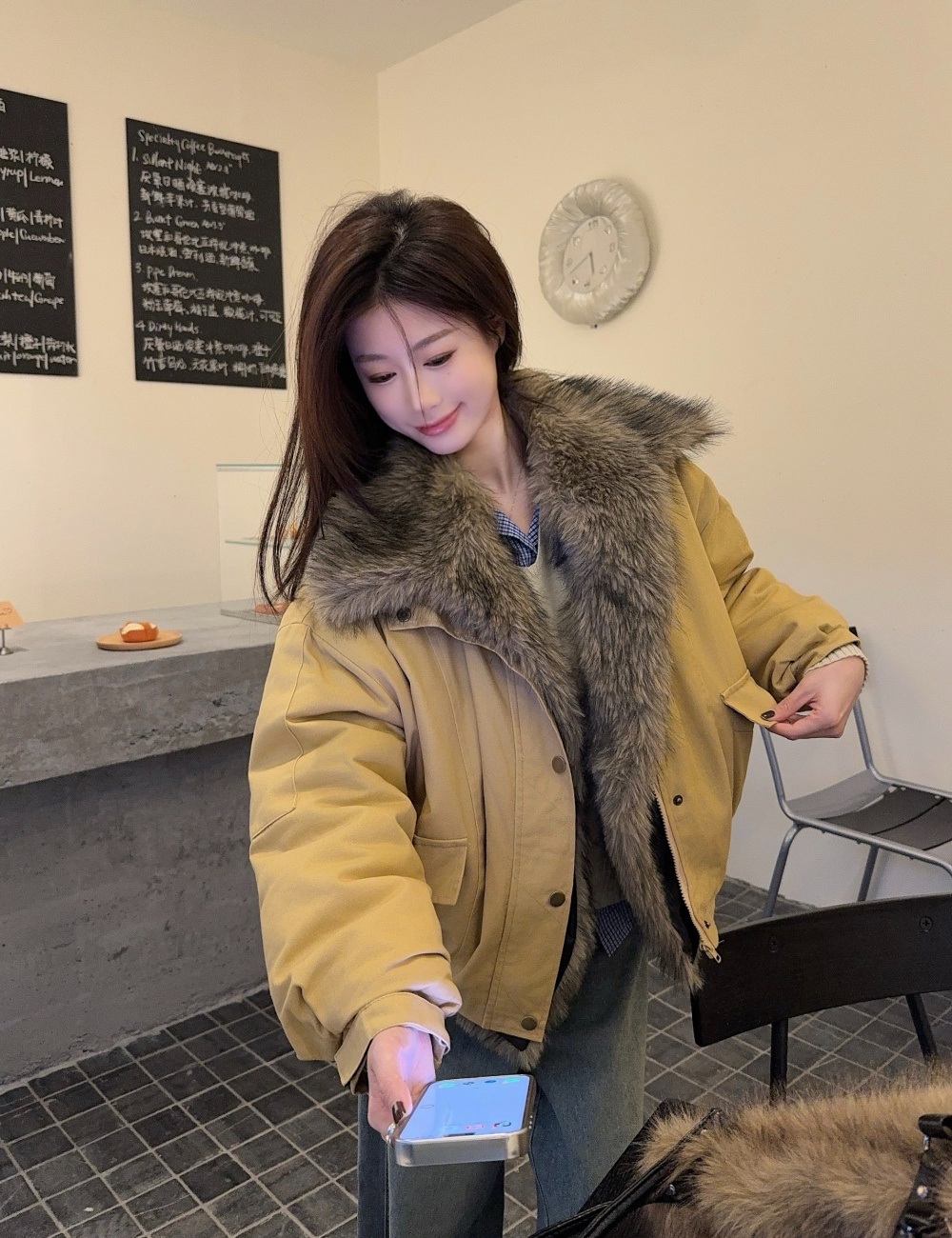 Fur collar American style work clothing thermal cotton coat