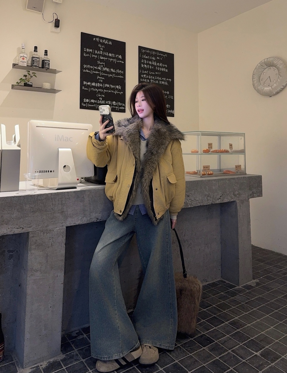 Fur collar American style work clothing thermal cotton coat