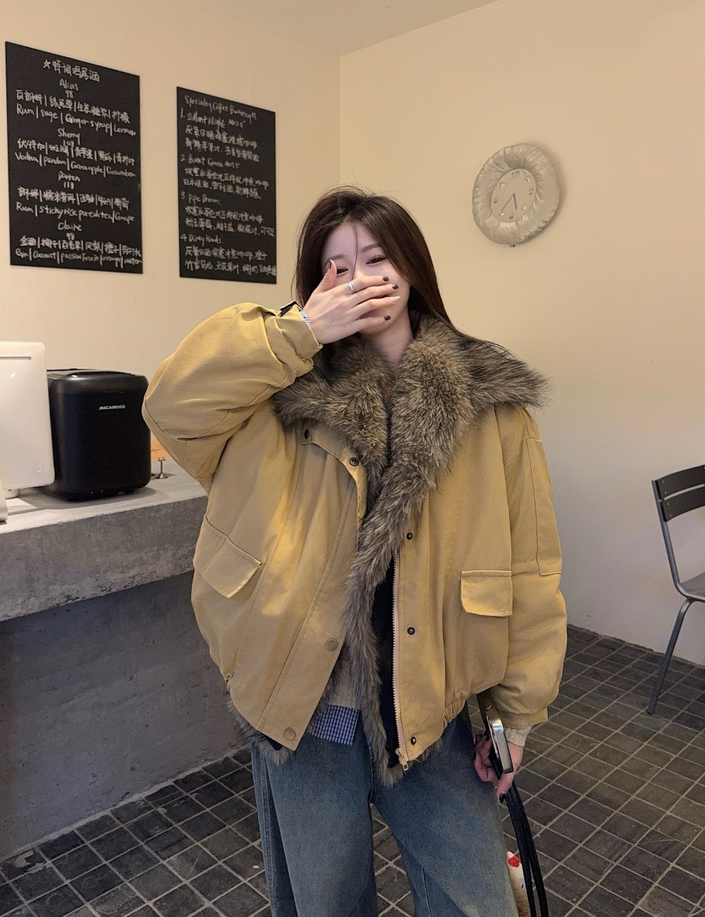 Fur collar American style work clothing thermal cotton coat