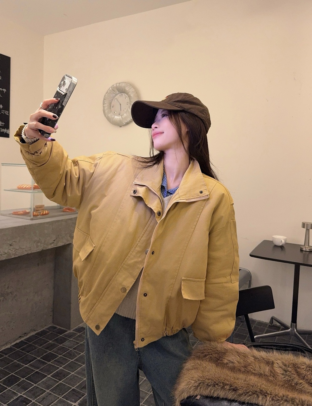 Fur collar American style work clothing thermal cotton coat