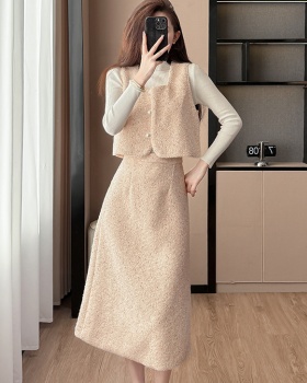 Bottoming sweater pink waistcoat 3pcs set for women
