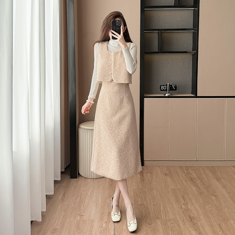 Bottoming sweater pink waistcoat 3pcs set for women