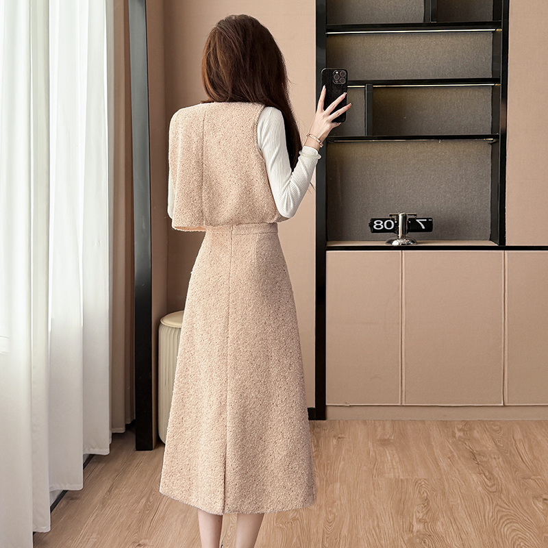 Bottoming sweater pink waistcoat 3pcs set for women