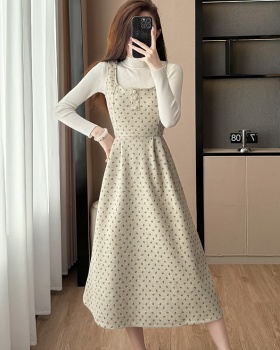 Bottoming France style strap dress 2pcs set for women