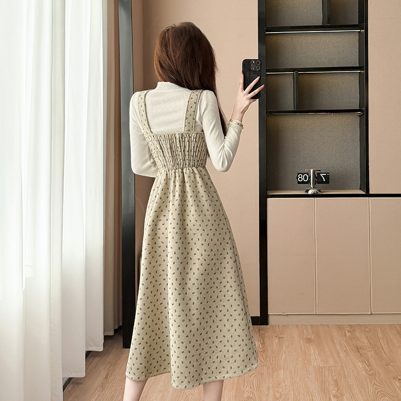 Bottoming France style strap dress 2pcs set for women