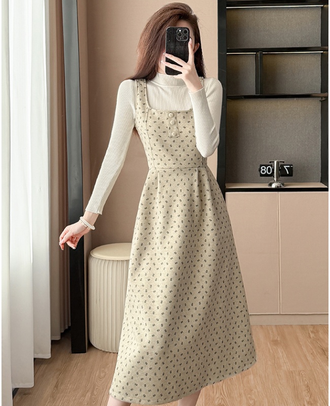 Bottoming France style strap dress 2pcs set for women