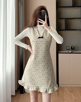 Autumn bottoming shirt half high collar dress a set