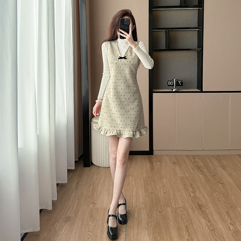 Autumn bottoming shirt half high collar dress a set