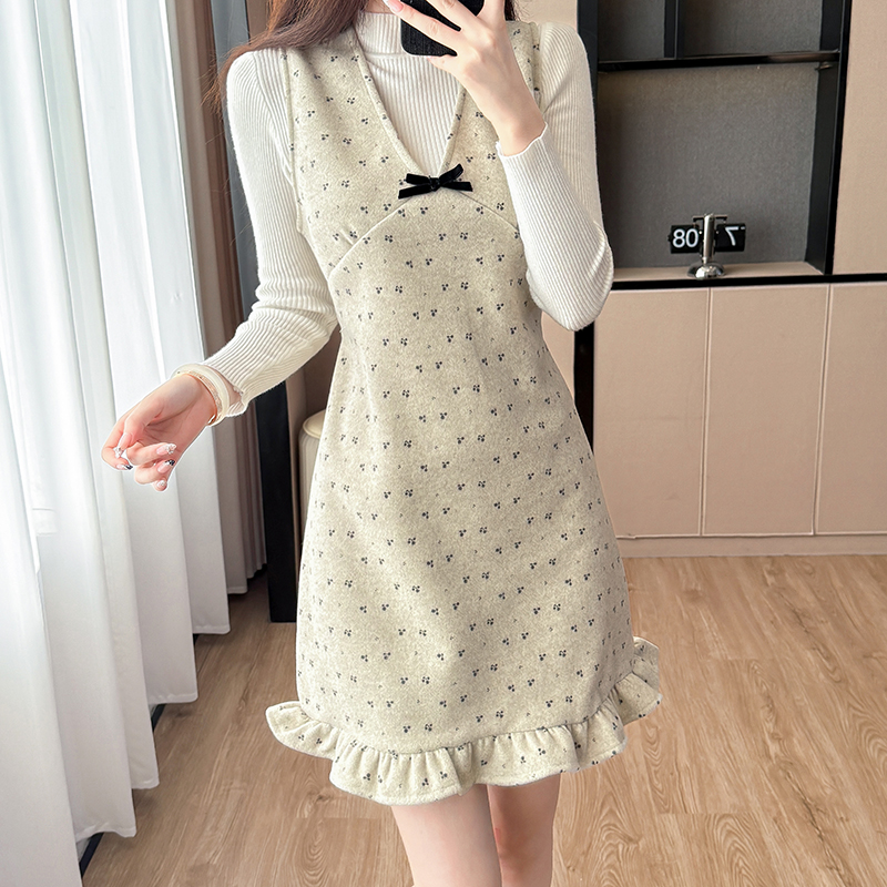 Autumn bottoming shirt half high collar dress a set