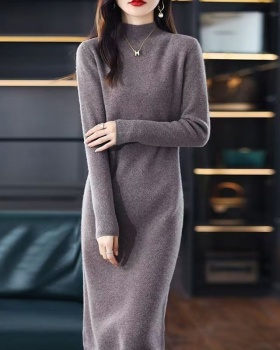 Straight bottoming dress half high collar loose sweater dress