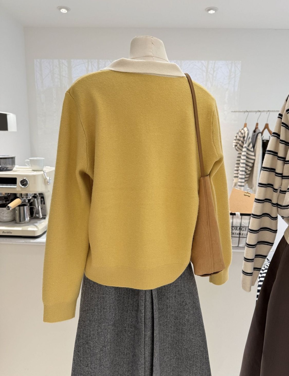 Knitted thermal sweater lapel mixed colors tops