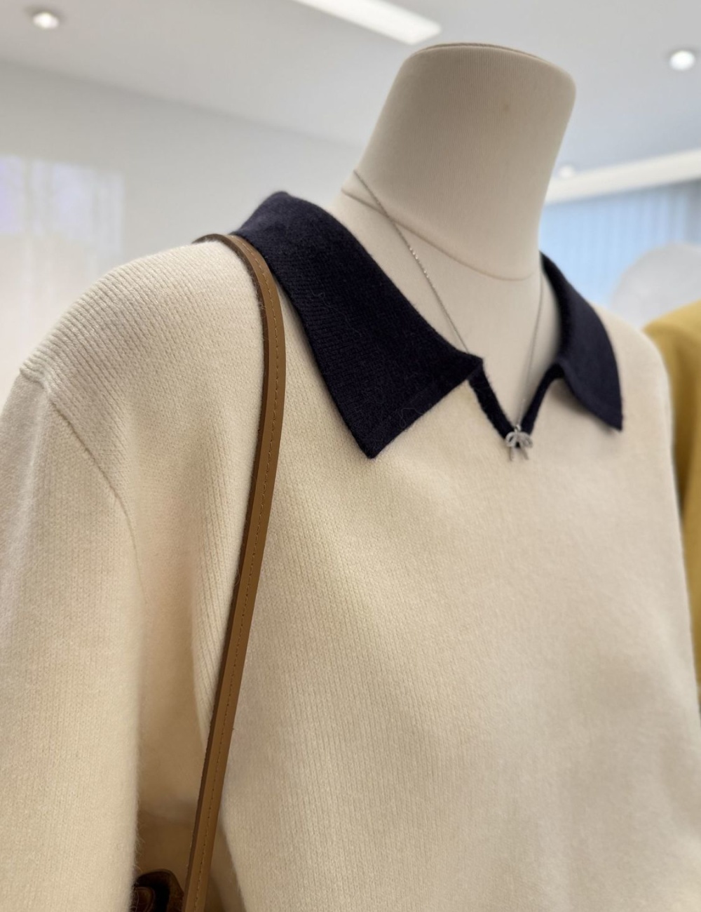 Knitted thermal sweater lapel mixed colors tops