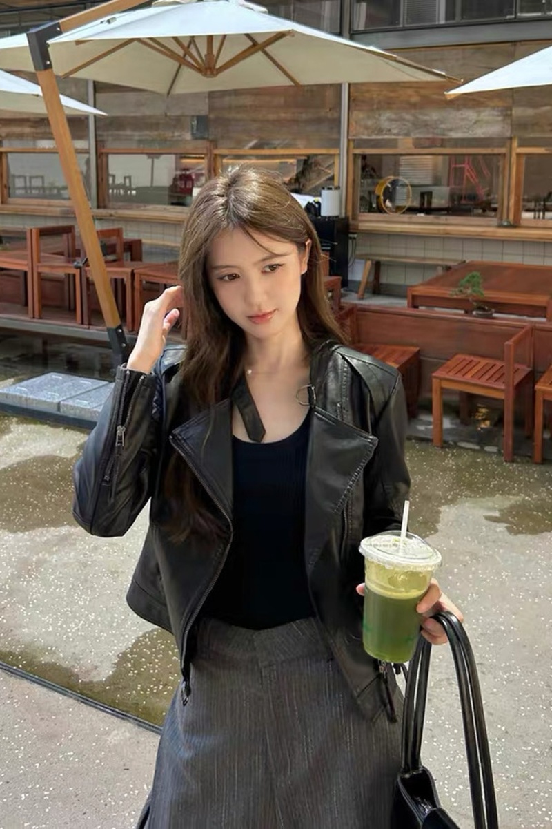 Cstand collar American style PU wallet locomotive short tops