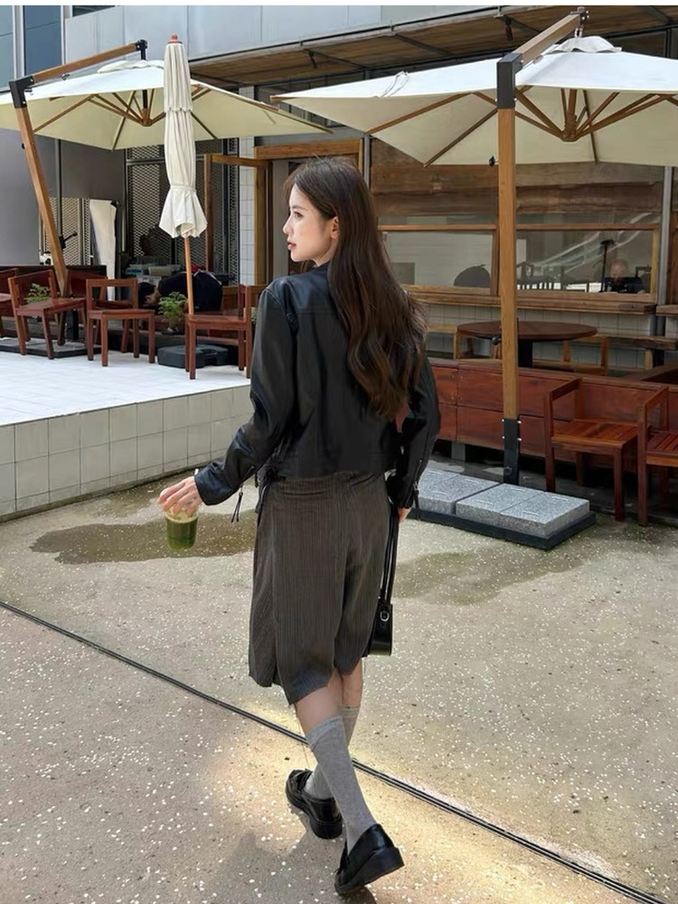 Cstand collar American style PU wallet locomotive short tops