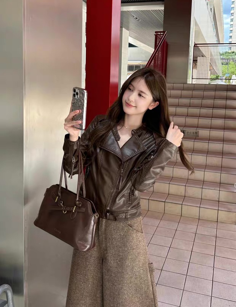 Cstand collar American style PU wallet locomotive short tops