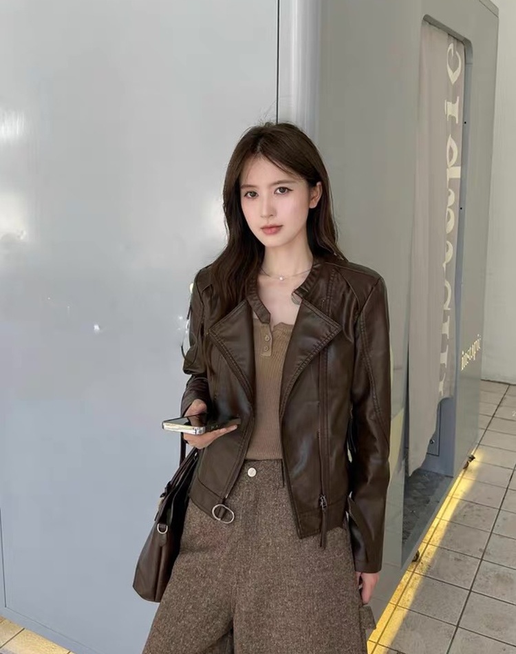 Cstand collar American style PU wallet locomotive short tops