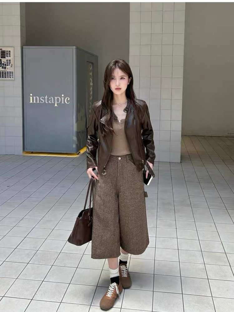 Cstand collar American style PU wallet locomotive short tops