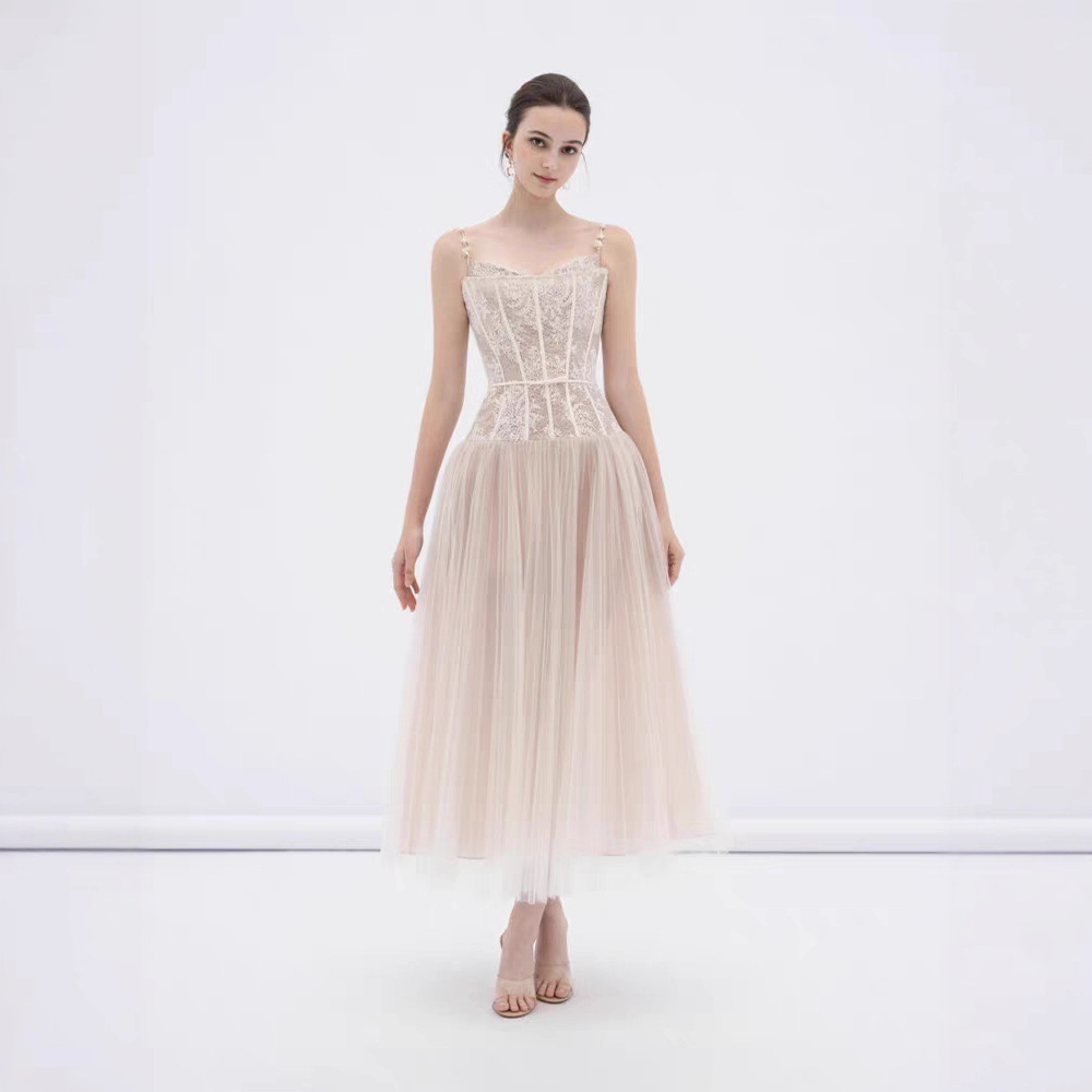 Sling temperament chiffon long dress ladies lace niche dress