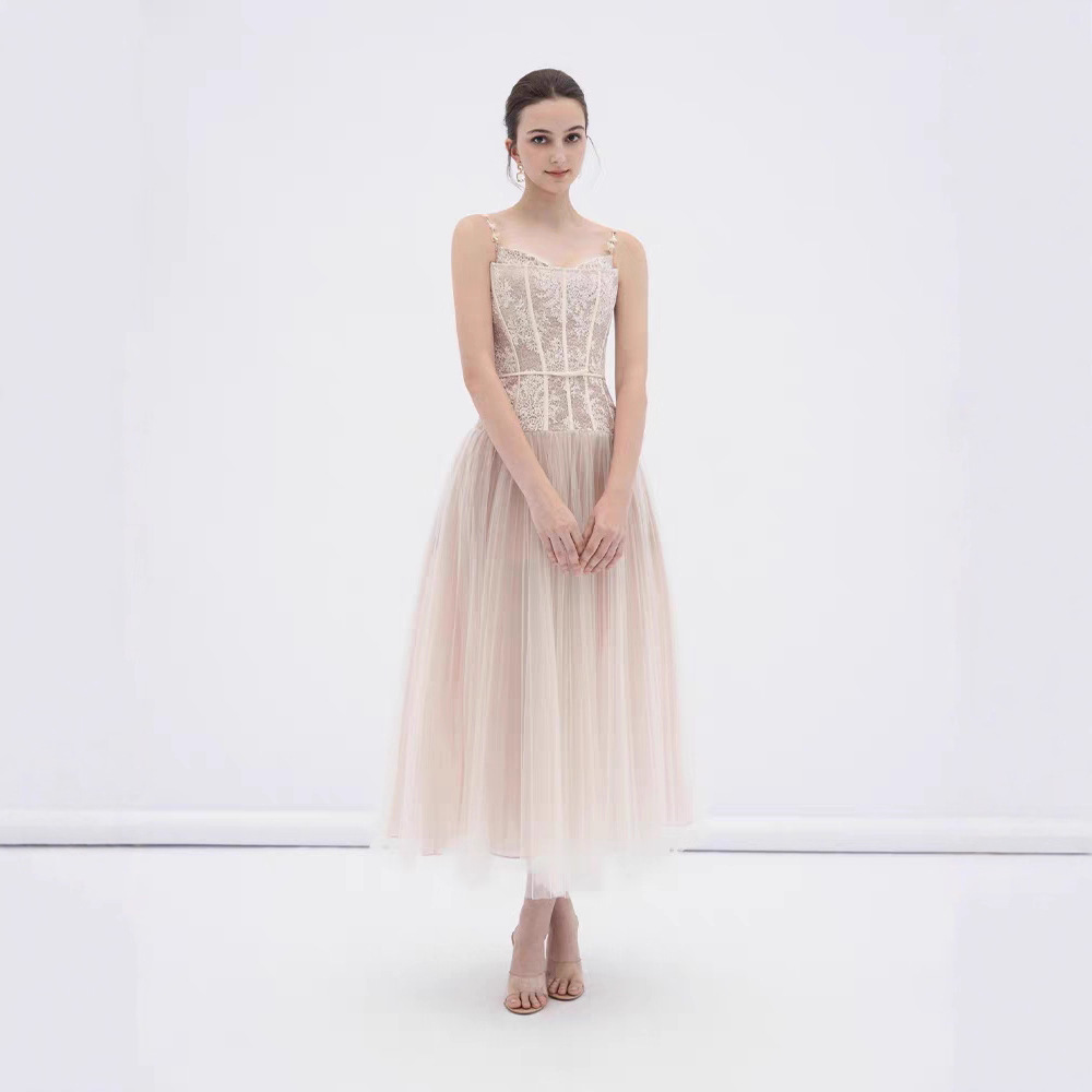 Sling temperament chiffon long dress ladies lace niche dress