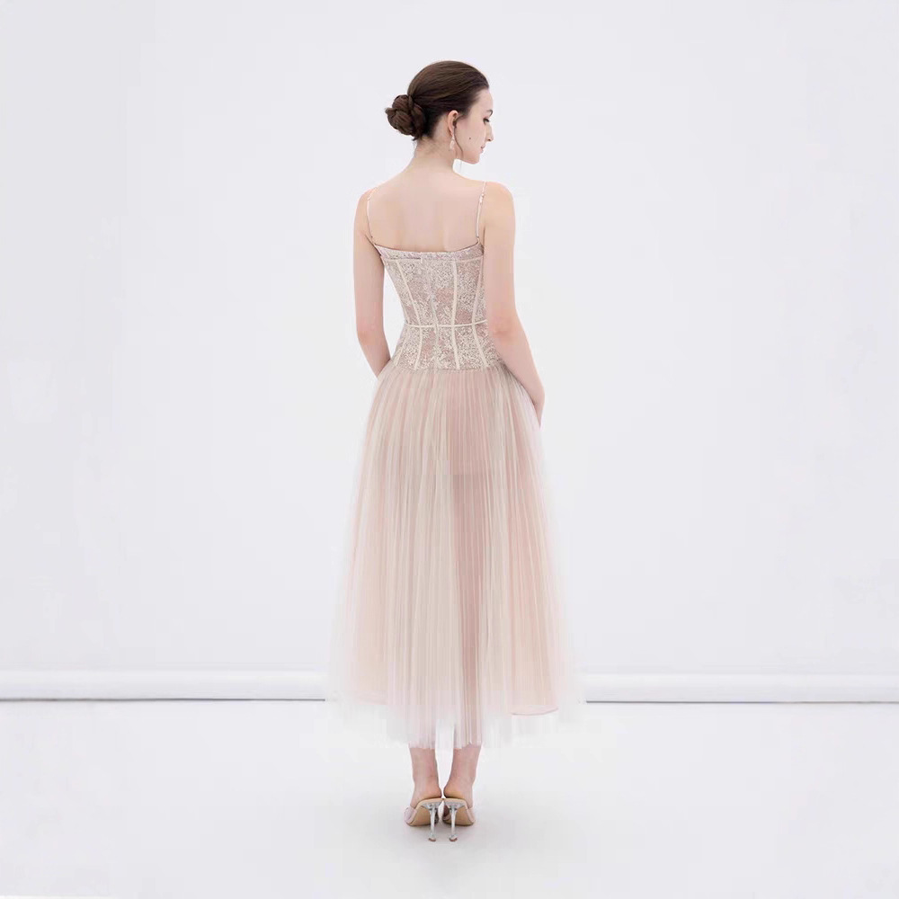 Sling temperament chiffon long dress ladies lace niche dress