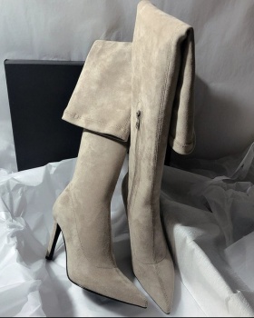 Elasticity broadcloth pointed thigh boots zip fine-root boots