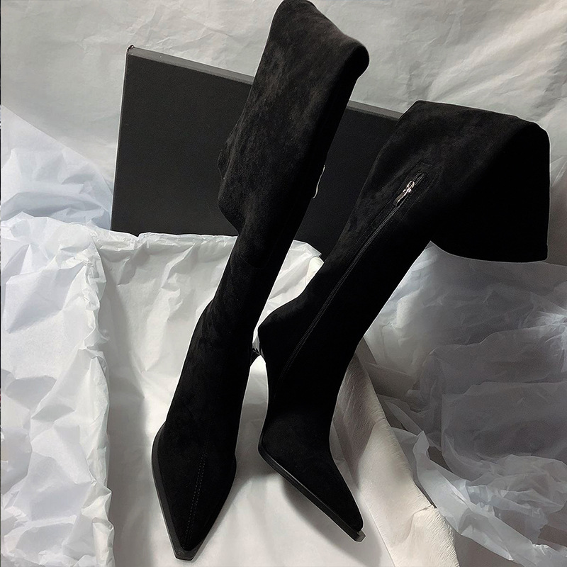 Elasticity broadcloth pointed thigh boots zip fine-root boots