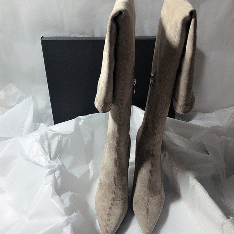 Elasticity broadcloth pointed thigh boots zip fine-root boots