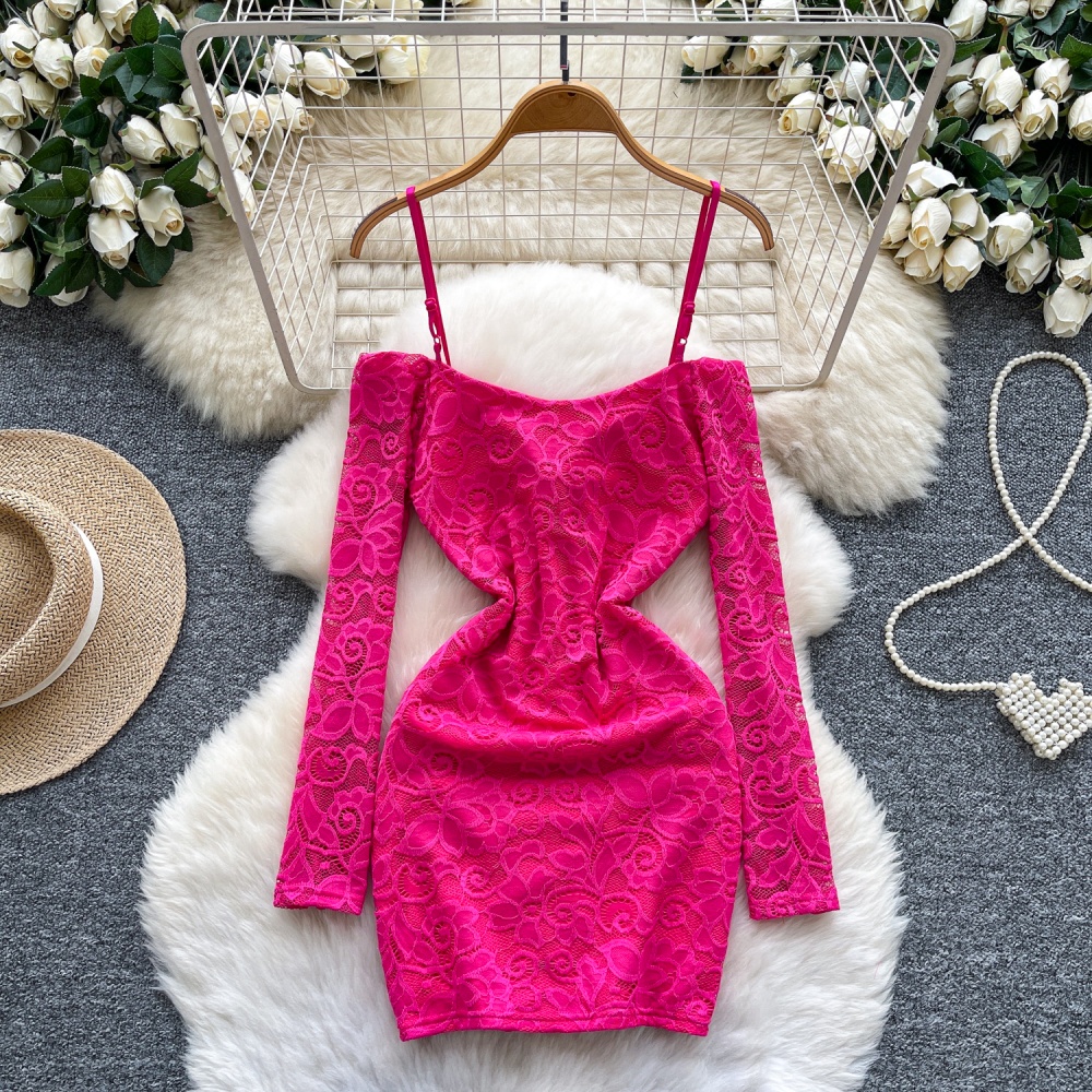 Long sleeve pinched waist package hip dress for women