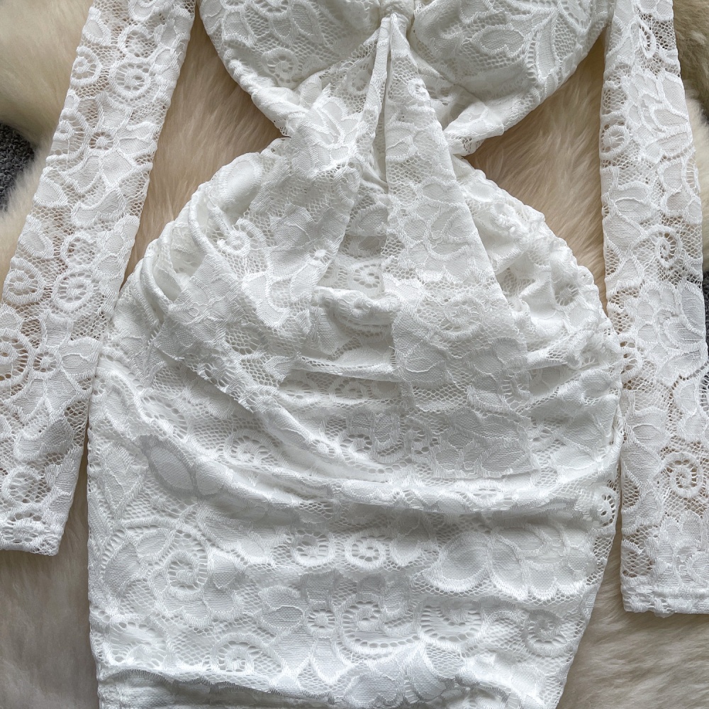 Long sleeve pinched waist package hip dress for women