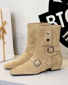 Belt buckle square head short boots retro boots