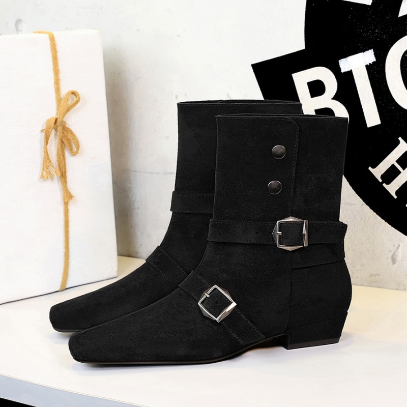 Belt buckle square head short boots retro boots