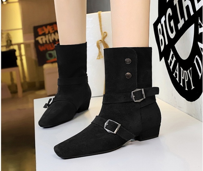 Belt buckle square head short boots retro boots