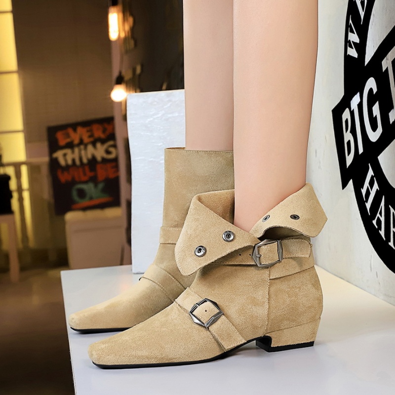 Belt buckle square head short boots retro boots