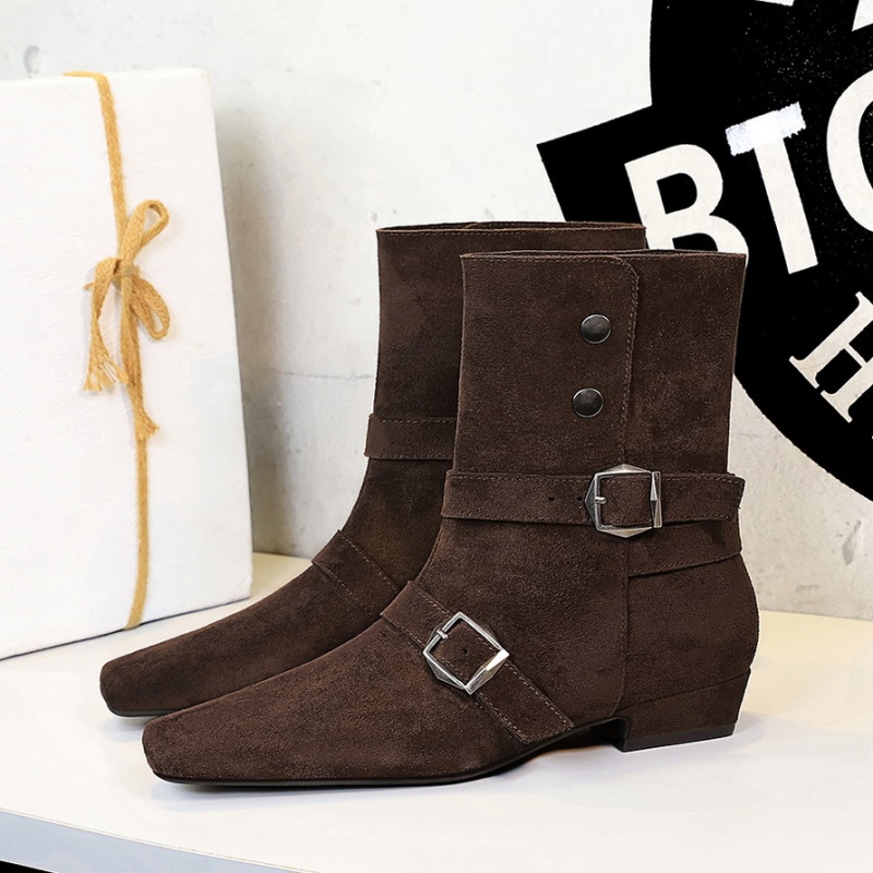 Belt buckle square head short boots retro boots