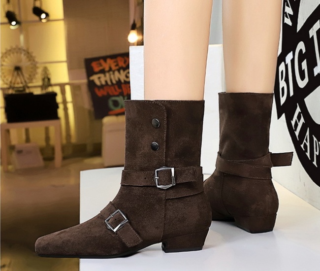 Belt buckle square head short boots retro boots