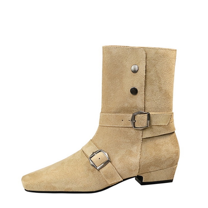 Belt buckle square head short boots retro boots