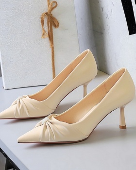 Bow pointed shoes low banquet high-heeled shoes for women
