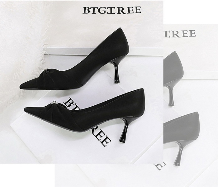Bow pointed shoes low banquet high-heeled shoes for women