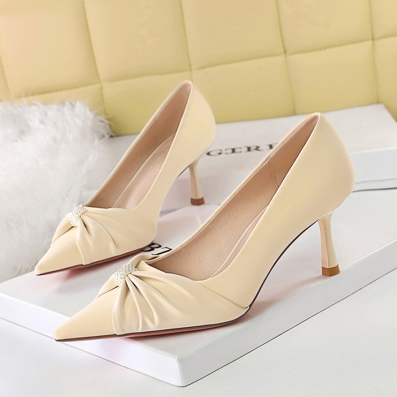 Bow pointed shoes low banquet high-heeled shoes for women