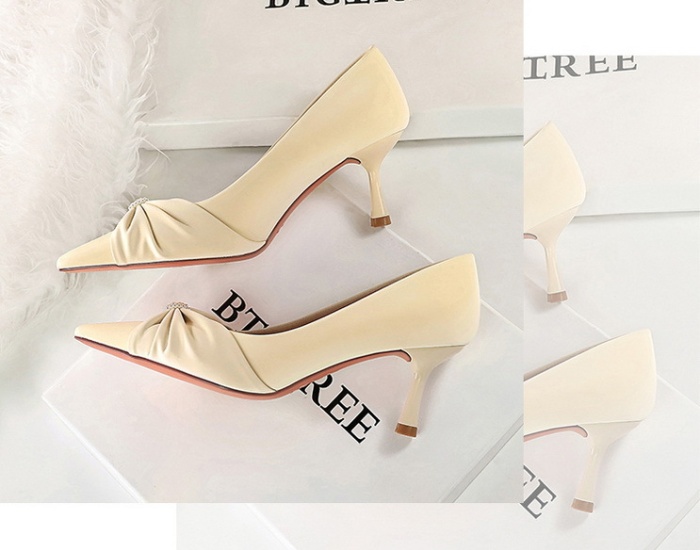 Bow pointed shoes low banquet high-heeled shoes for women