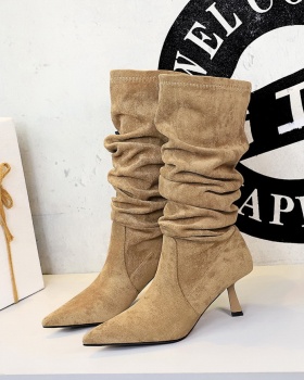 Pointed fold long tube thigh boots lazy elasticity boots