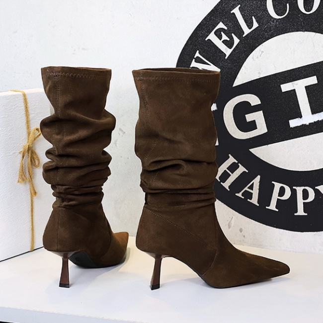 Pointed fold long tube thigh boots lazy elasticity boots