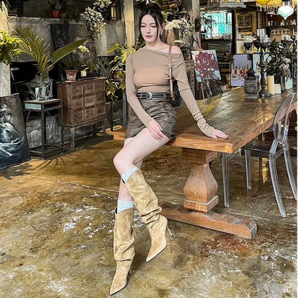 Fold thigh boots fine-root boots for women