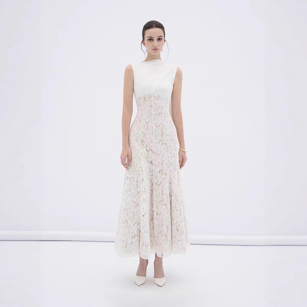 Lace temperament long dress sleeveless niche dress
