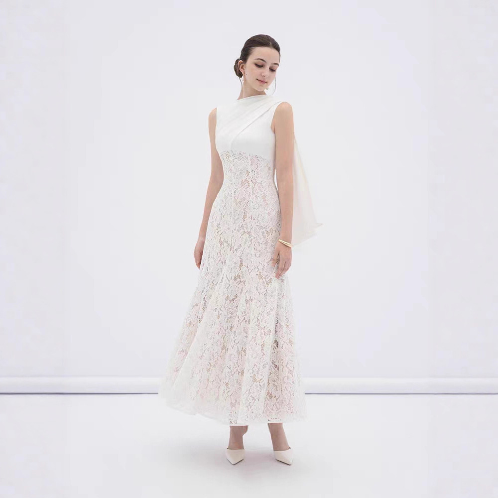 Lace temperament long dress sleeveless niche dress