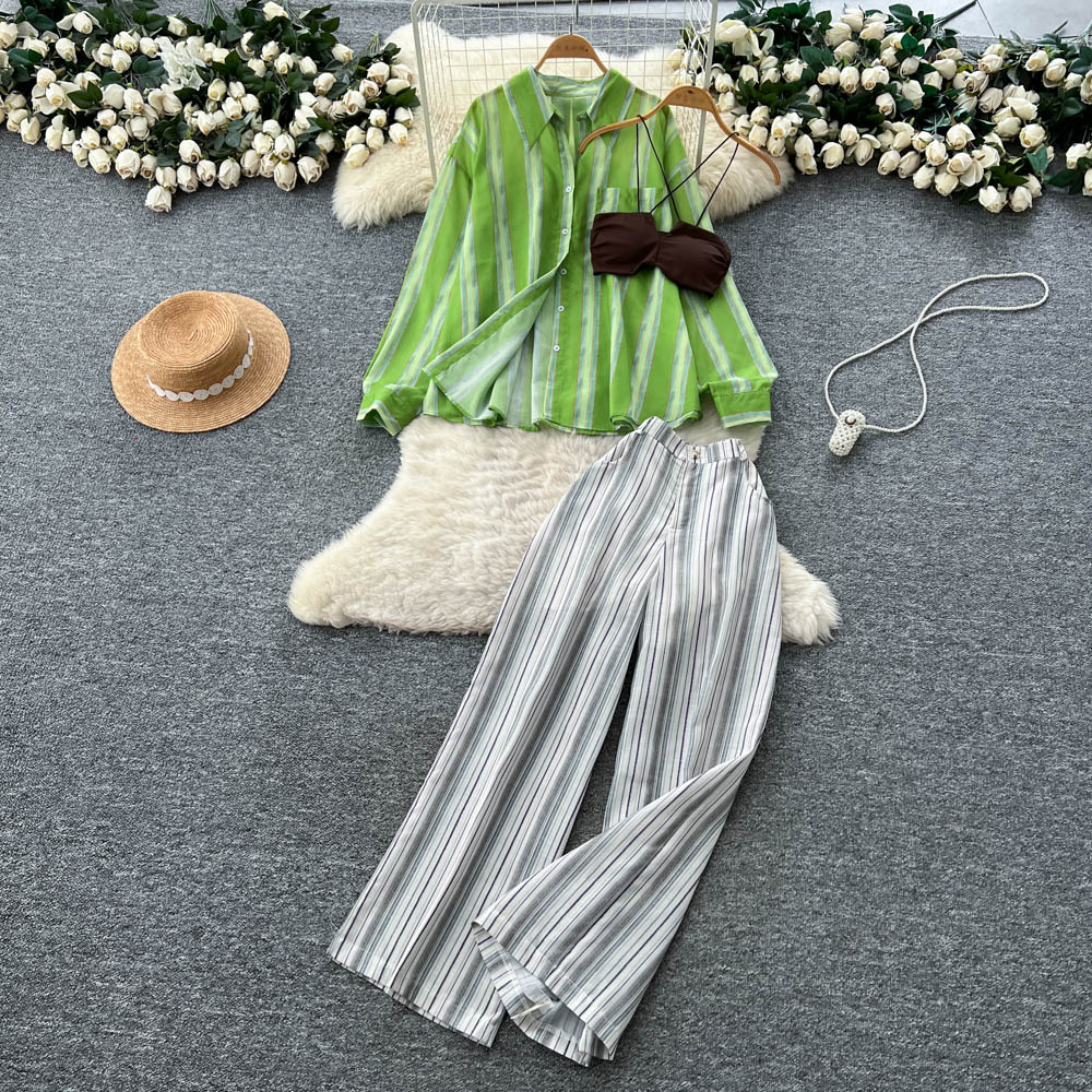 Wide leg vest Casual long pants 3pcs set for women