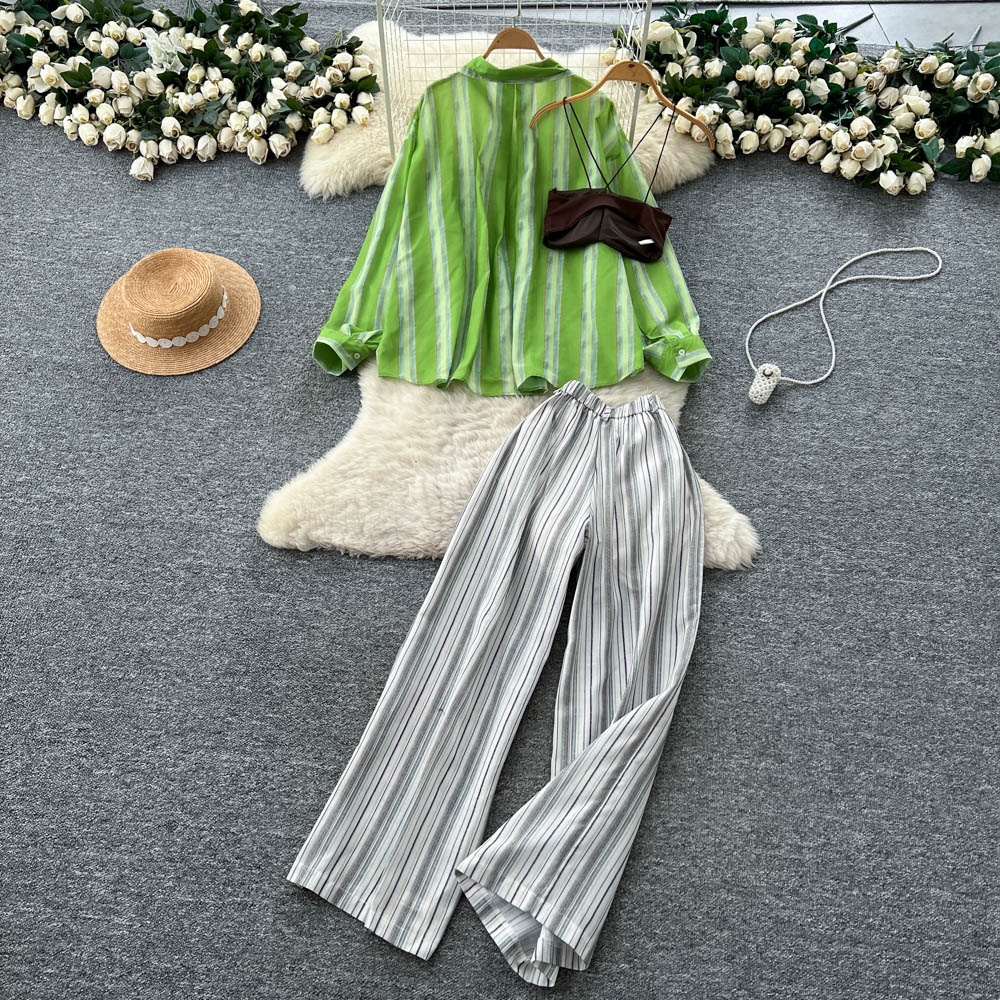 Wide leg vest Casual long pants 3pcs set for women