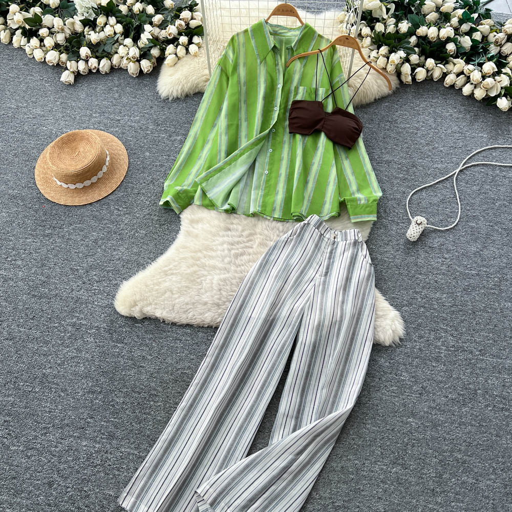 Wide leg vest Casual long pants 3pcs set for women